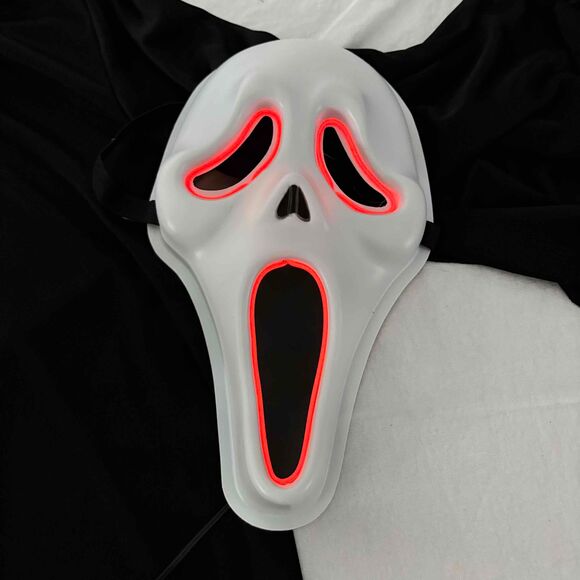 Spirit Unisex Horror Scream Light Up Mask White Red Outline Screaming Face - Picture 1 of 12